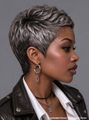 Easy to wear pixie cut wig straight Salt And Pepper