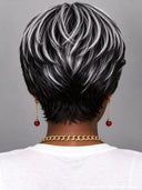 Machine made pixie cut wig silver highlight for black women