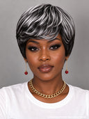 Machine made pixie cut wig silver highlight for black women