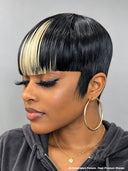 Machine Made straight blonde highlight pixie cut wig Hairstylist's Cut 100% Human Hair