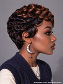 Machine made glueless wig brown finger wave