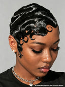Pixie wig Lace front 13x4 wig black quick wavy wave 100% Human Hair