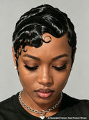 Pixie wig Lace front 13x4 wig black quick wavy wave 100% Human Hair