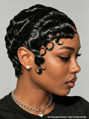 Pixie wig Lace front 13x4 wig black quick wavy wave 100% Human Hair
