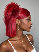 Pre-styled Updo 13x4 Lace Front Wig burgundy Straight bob 12 inch 100% Human Hair