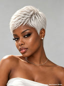 Silver-white straight pixie cut wig glueless 100% human hair