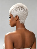 Silver-white straight pixie cut wig glueless 100% human hair