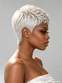 Silver-white straight pixie cut wig glueless 100% human hair