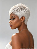 Silver-white straight pixie cut wig glueless 100% human hair