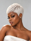 Silver-white straight pixie cut wig glueless 100% human hair