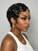 Special Offer $79.99 pixie Wig Natural Black water wave 100% Human Hair