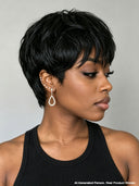 Special Offer Glueless Wig Machine Made pixie cut Straight Natural Black 100% Human Hair