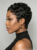Special Offer Glueless Wig Machine Made pixie cut finger wave Natural Black 100% Human Hair
