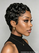 Special Offer Glueless Wig Machine Made pixie cut finger wave Natural Black 100% Human Hair