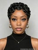 Special Offer Glueless Wig Machine Made pixie cut finger wave Natural Black 100% Human Hair
