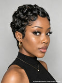 Special Offer Glueless Wig Machine Made pixie cut finger wave Natural Black 100% Human Hair