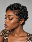 Special Offer Glueless Wig Machine Made pixie cut finger wavy Natural Black 100% Human Hair