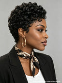 Special Offer Machine Made Glueless Wig pixie Natural Black finger wave 100% Human Hair