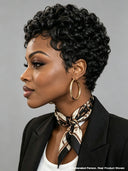 Special Offer Machine Made Glueless Wig pixie Natural Black finger wave 100% Human Hair