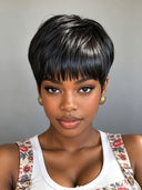 Special Offer Machine Made black Straight ready to wear Pixie Short Cut Wig 100% Human Hair