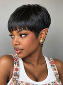 Special Offer Machine Made black Straight ready to wear Pixie Short Cut Wig 100% Human Hair