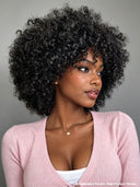 Special Offer Machine Made curly wave with bangs Natural Black 100% Human Hair