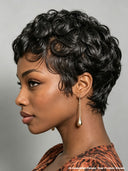 Glueless Wig pixie cut finger wave for black woman 100% Human Hair 