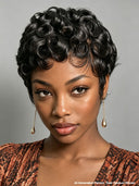 Glueless Wig pixie cut finger wave for black woman 100% Human Hair 