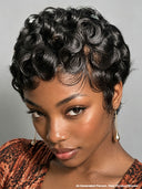 Glueless Wig pixie cut finger wave for black woman 100% Human Hair 