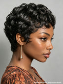 Glueless Wig pixie cut finger wave for black woman 100% Human Hair 