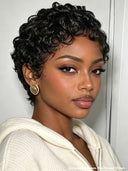 Lace front 13x4 wig Pixie wig finger wave 100% Human Hair