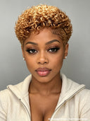 Full lace wig pixie curly wave honey 100% Human Hair