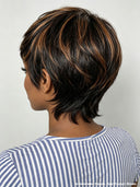 Pixie cut wig ready to wear machine made brown highlight 100% Human Hair 
