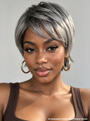 Ready to go salt and pepper Glueless wig pixie cut wig 100% Human Hair