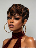 Lace front 13x4 pixie wig brown side part Quick weave