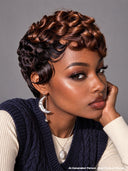 Machine made glueless wig brown finger wave