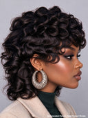 Mullet wig black bouncy wavy 100% Human Hair