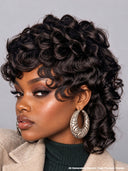 Mullet wig black bouncy wavy 100% Human Hair