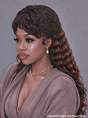 Mullet wig machine made deep wave brown highlight