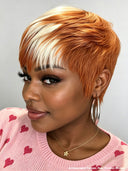 Pixie cut wig ready to wear machine made orange mxite blonde highlight 100% Human Hair