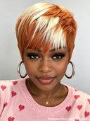 Pixie cut wig ready to wear machine made orange mxite blonde highlight 100% Human Hair