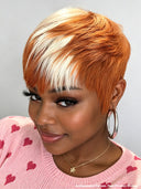 Pixie cut wig ready to wear machine made orange mxite blonde highlight 100% Human Hair