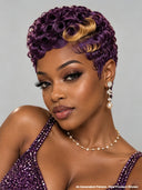 Pixie wig Machine Made finger wave chioma purple 100% Human Hair