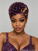 Pixie wig Machine Made finger wave chioma purple 100% Human Hair