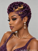 Pixie wig Machine Made finger wave chioma purple 100% Human Hair